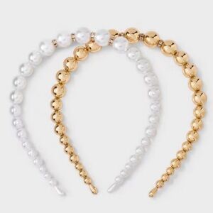 A New Day Headband Bundle Pearl/Gold Beaded Set of 2 Headbands New NWT